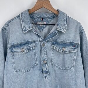 Tommy Hilfiger Y2K Retro‎ Light Wash Denim Popover Shirt 1/4 Button Women's XXL